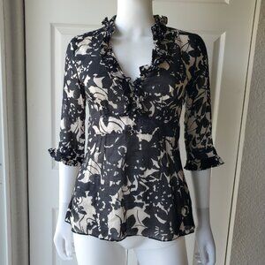 J Crew Cotton Blend Black & White Floral Print Top Size 0
